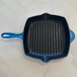 Le Creuset Square Skillet Grill Enameled Cast Iron Pan Marseille Blue #26